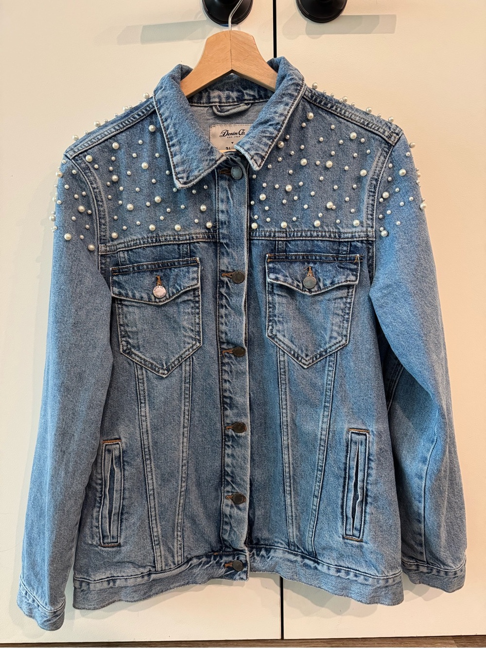 Denim&Co Light Blue Pearl-Embellished Denim Jacket